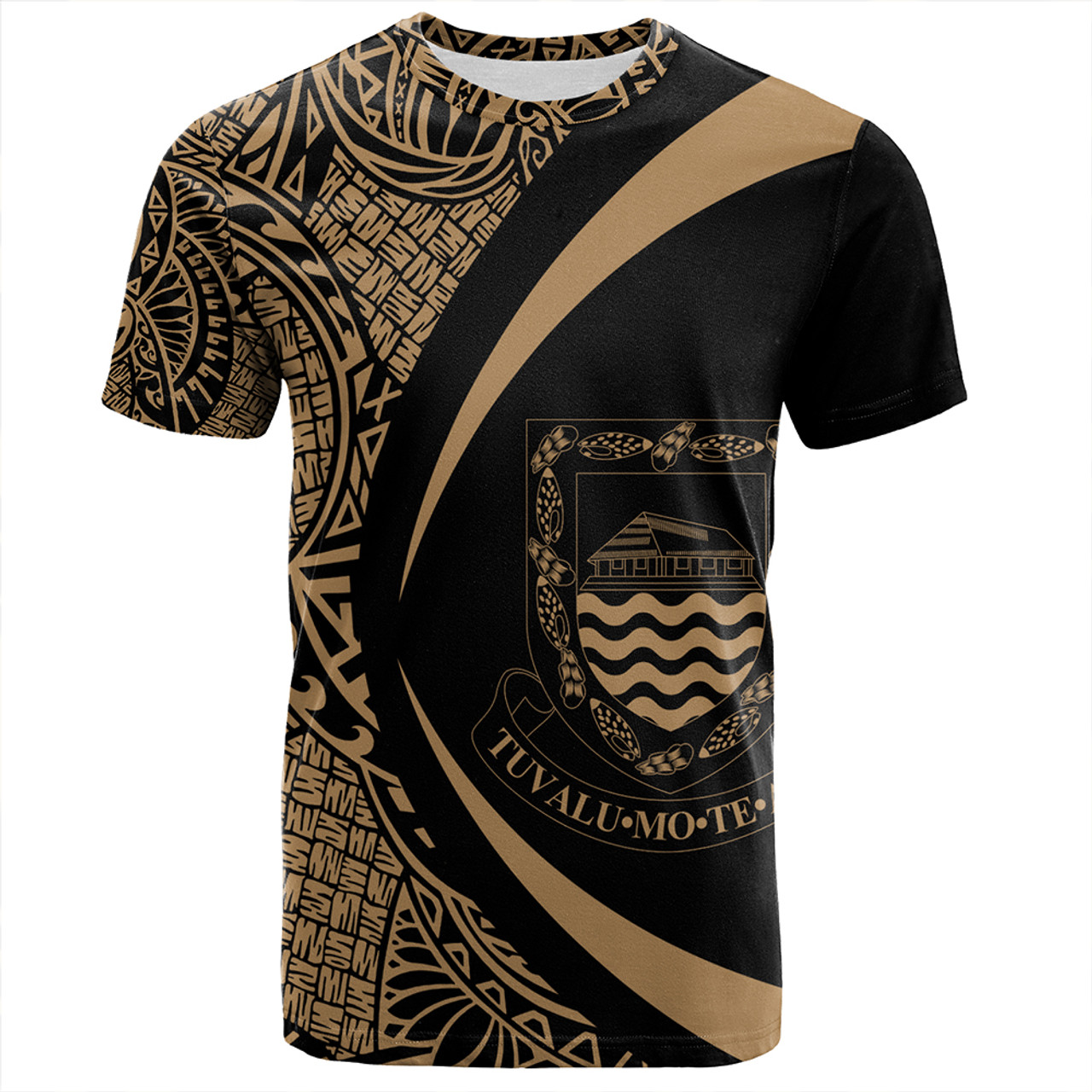 Tuvalu T-Shirt Coat Of Arm Lauhala Gold Circle