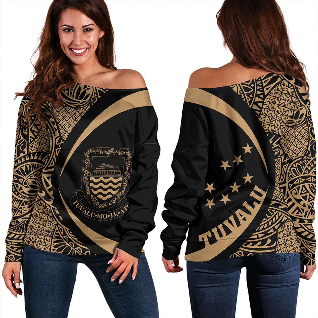 Tuvalu Women Tank Coat Of Arm Lauhala Gold Circle