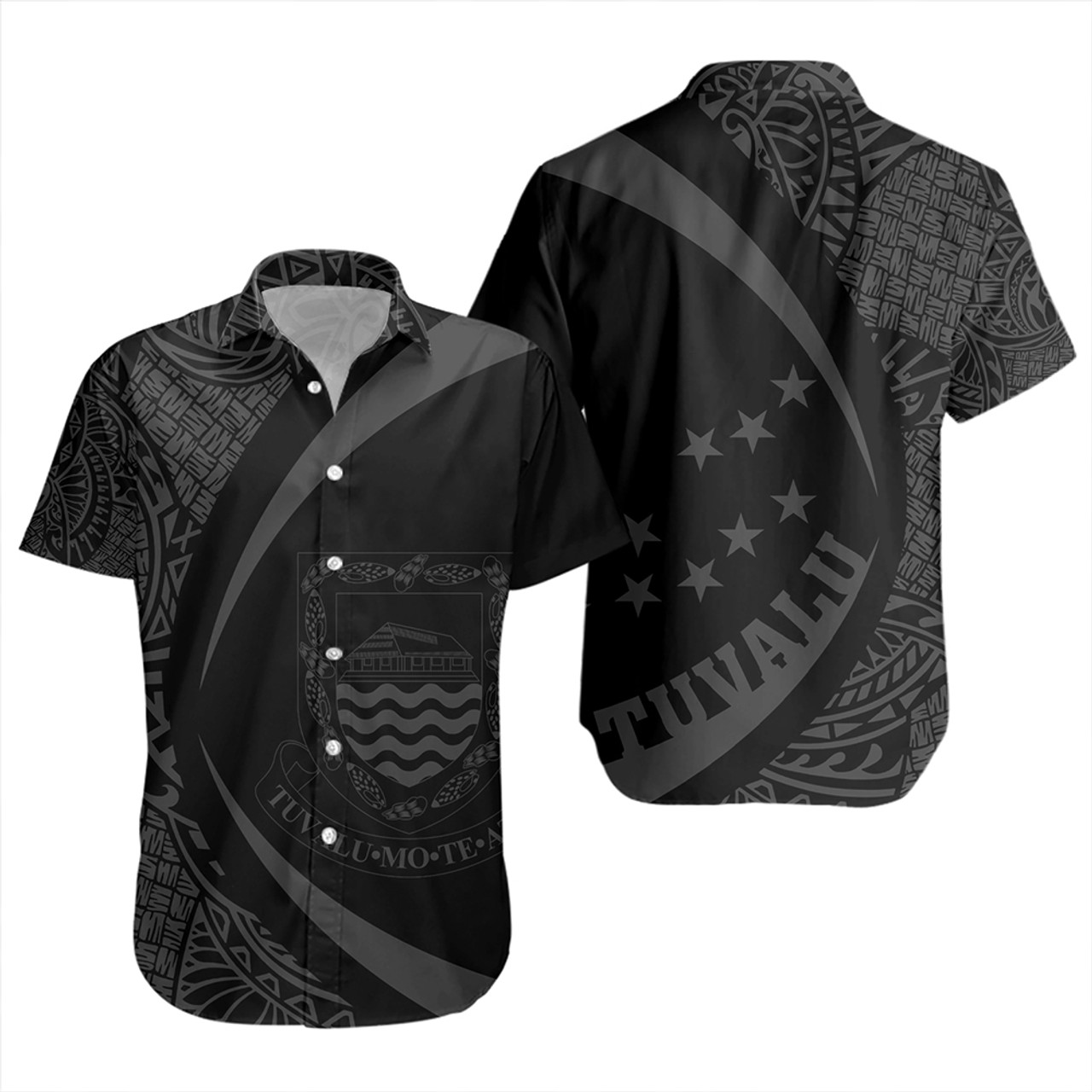 Tuvalu Short Sleeve Shirt Coat Of Arm Lauhala Gray Circle