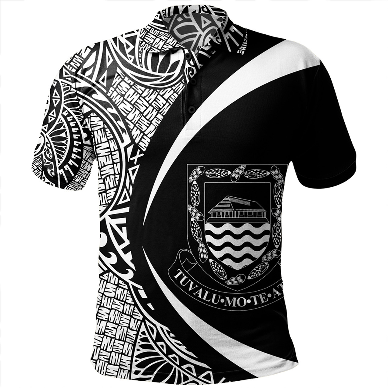 Tuvalu Polo Shirt Coat Of Arm Lauhala White Circle