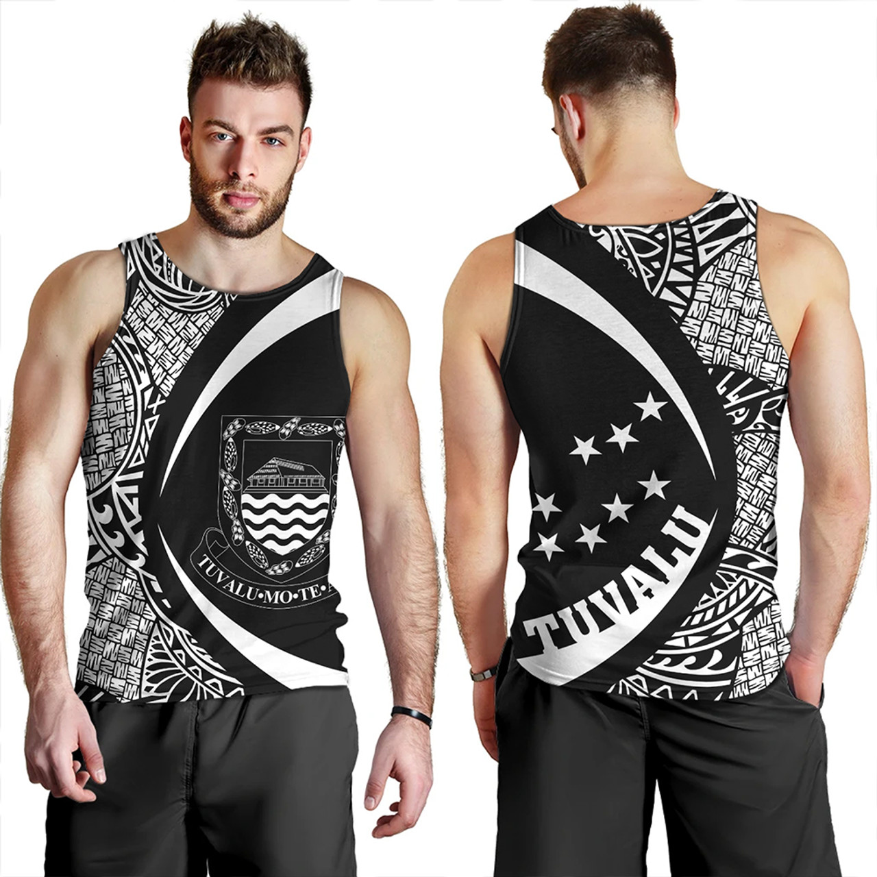 Tuvalu Tank Top Coat Of Arm Lauhala White Circle