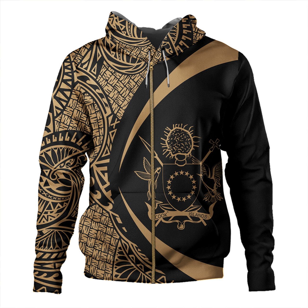 Cook Islands Hoodie Coat Of Arm Lauhala Gold Circle