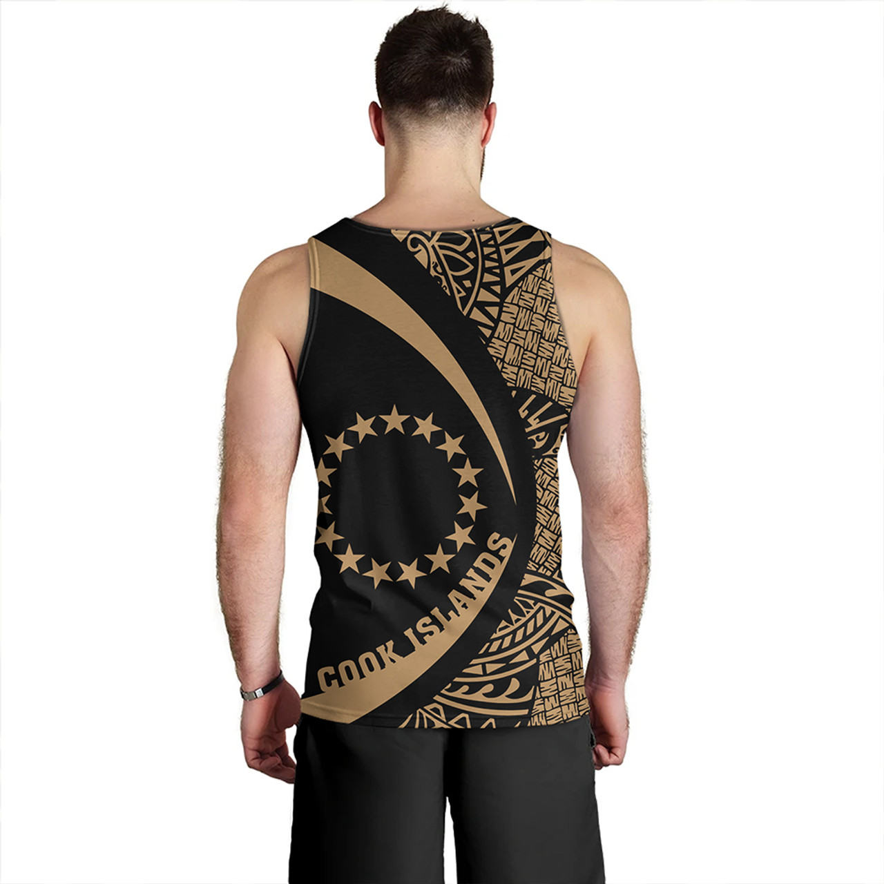 Cook Islands Tank Top Coat Of Arm Lauhala Gold Circle