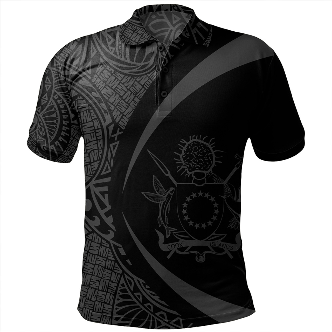 Cook Islands Polo Shirt Coat Of Arm Lauhala Gray Circle