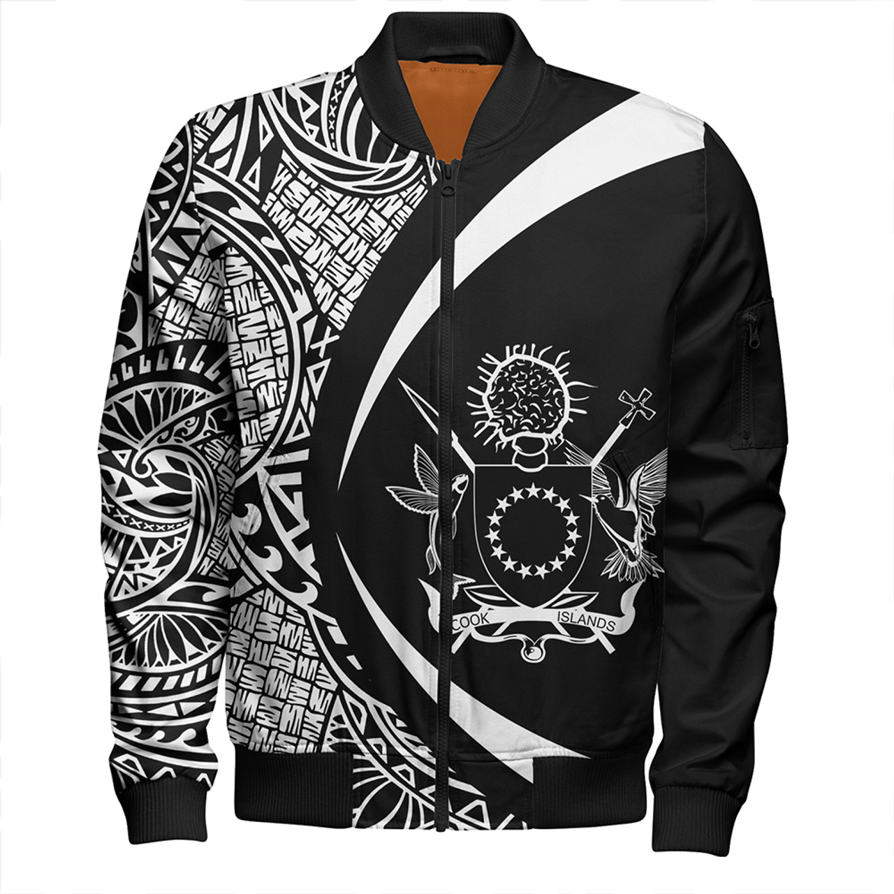 Cook Islands Bomber Jacket Coat Of Arm Lauhala White Circle
