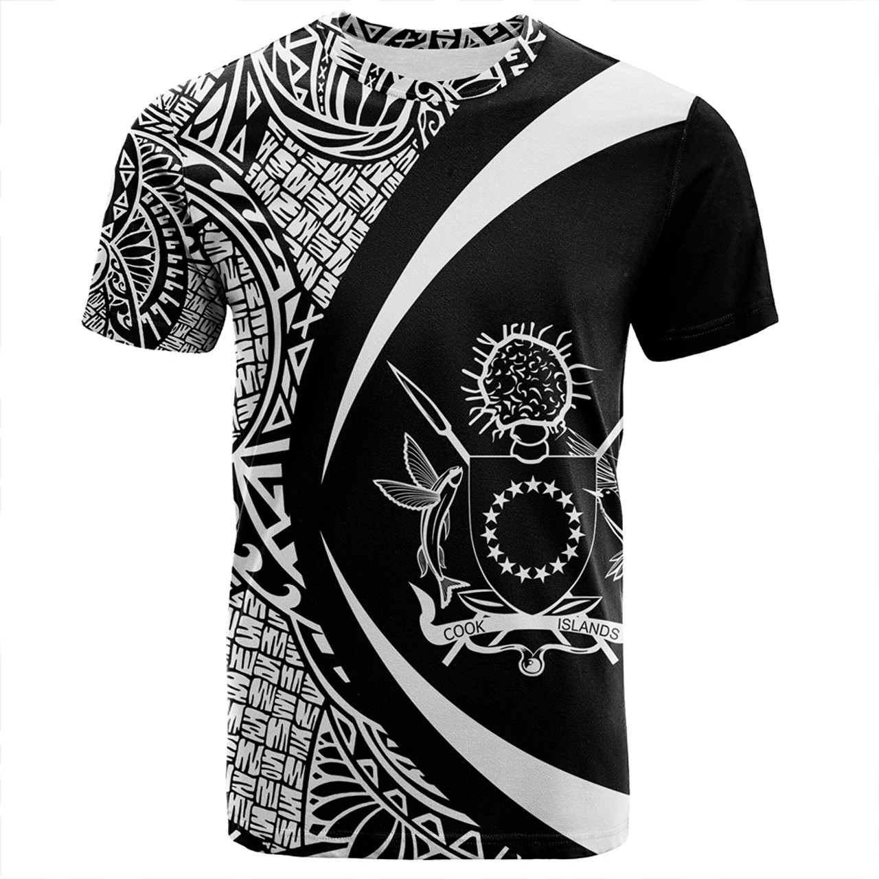 Cook Islands T-Shirt Coat Of Arm Lauhala White Circle