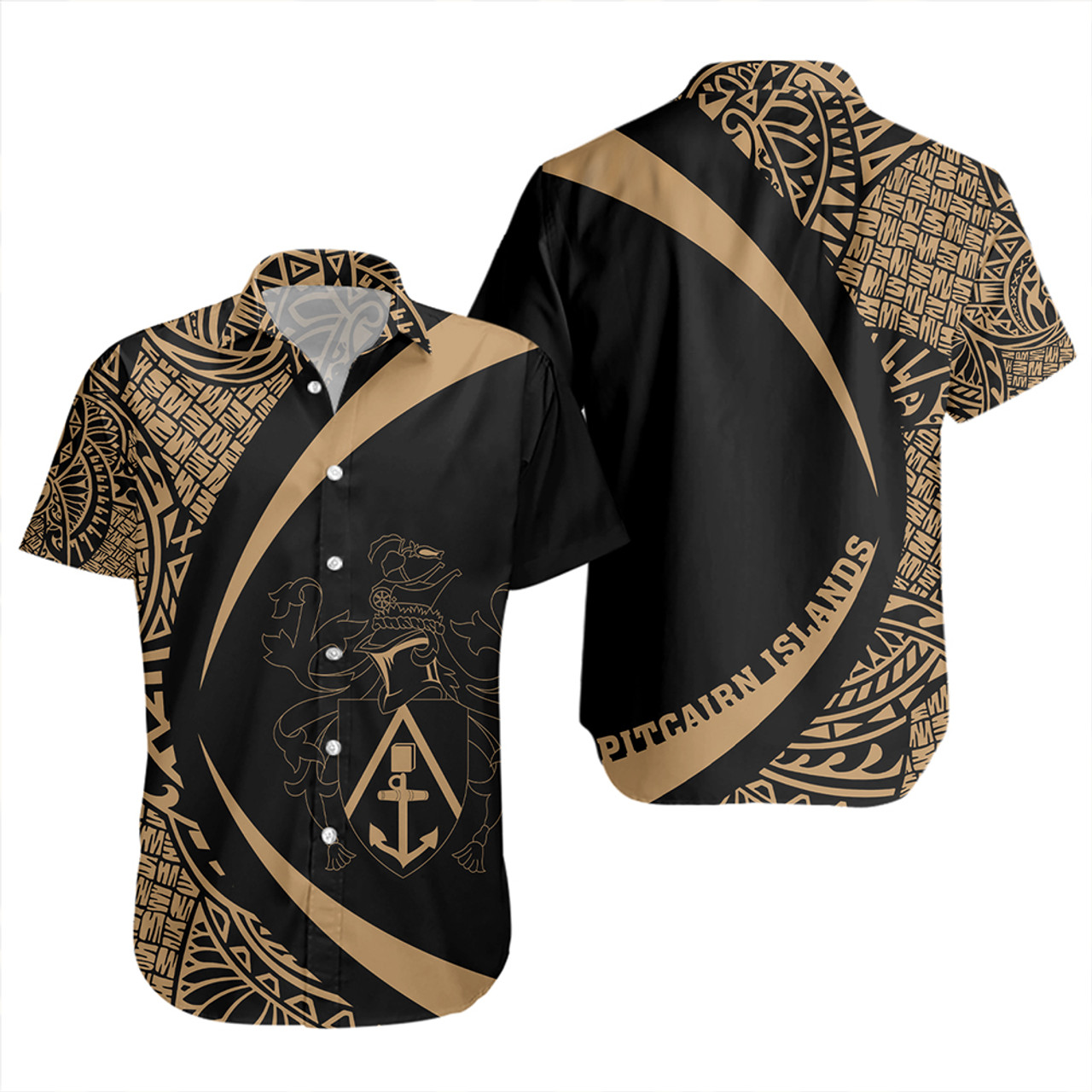 Pitcairn Islands Short Sleeve Shirt Coat Of Arm Lauhala Gold Circle