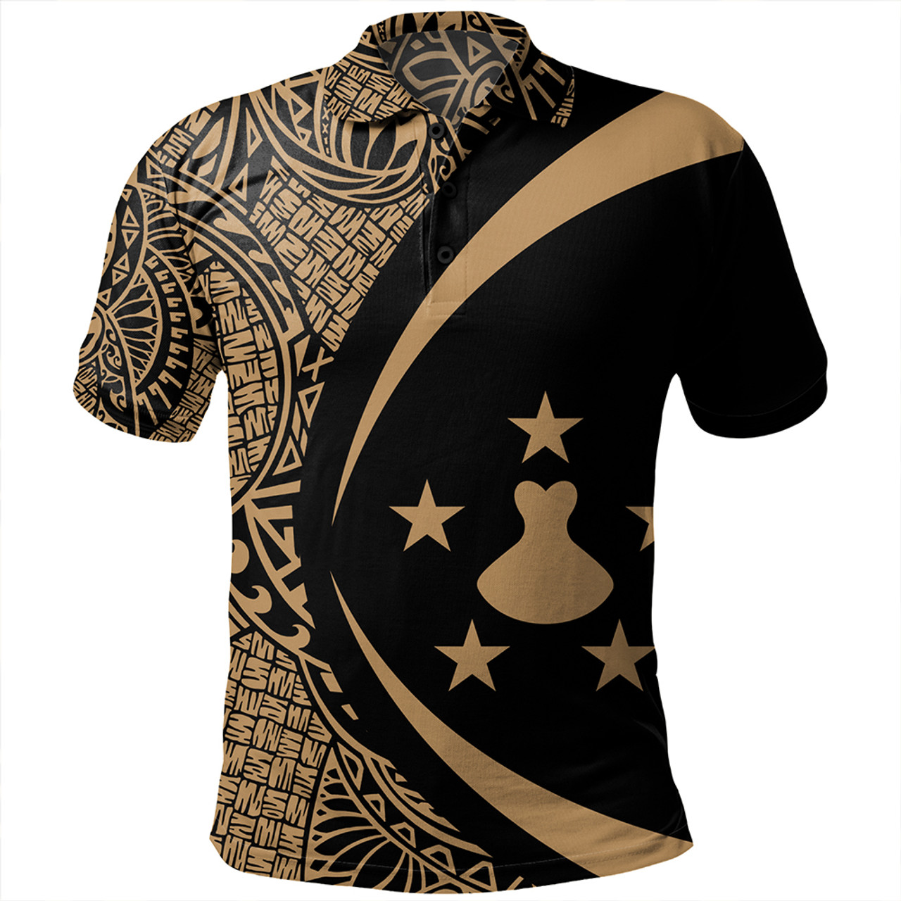 Austral Islands Polo Shirt Coat Of Arm Lauhala Gold Circle