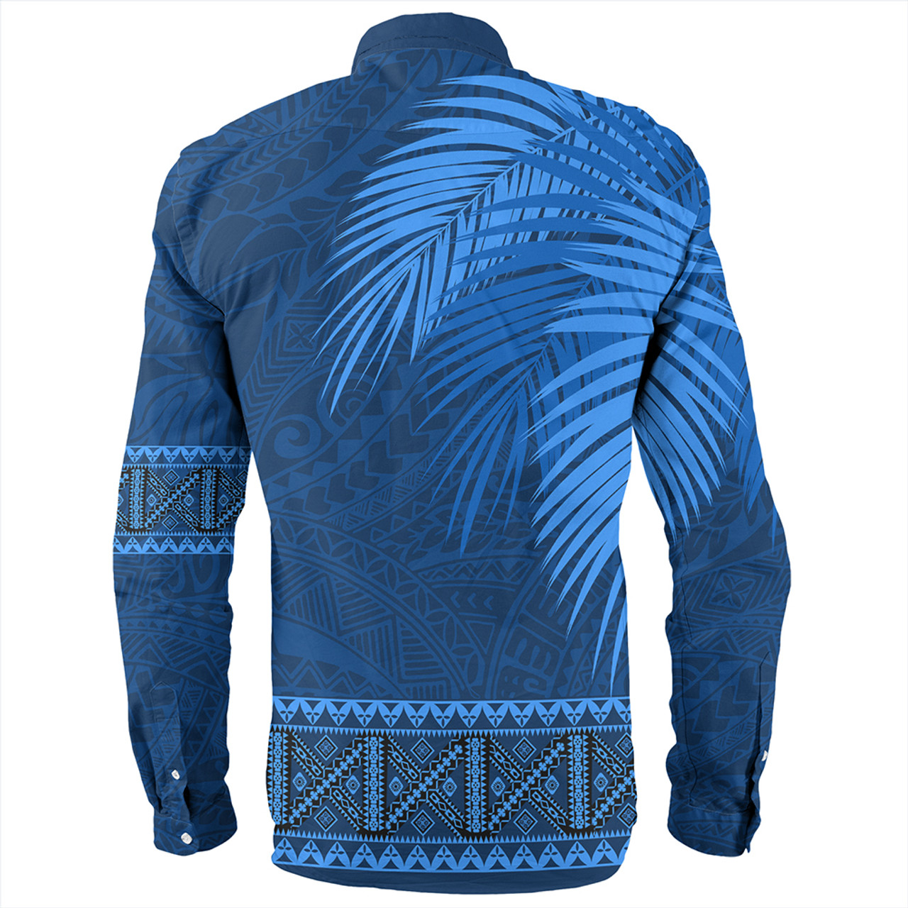Samoa Long Sleeve Shirt Masi Dobby Fabric Leaves