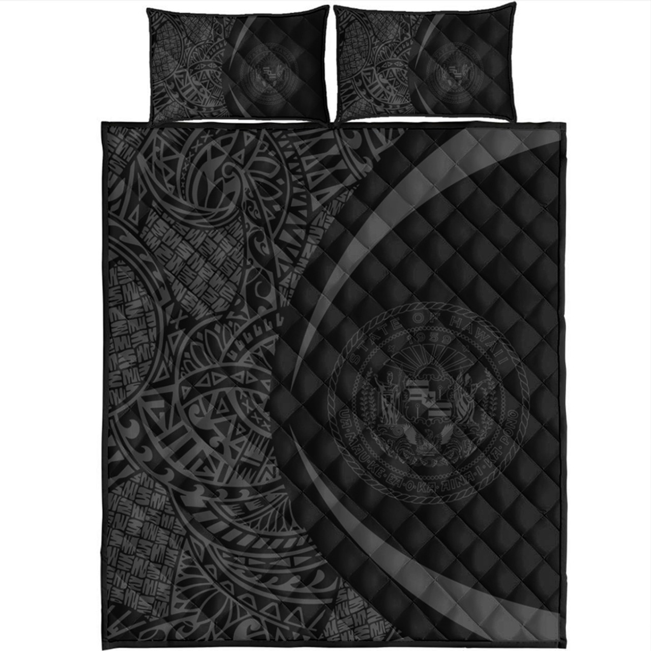 Hawaii Quilt Bed Set Coat Of Arm Lauhala Gray Circle
