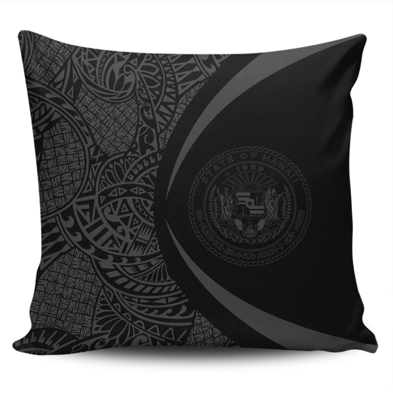 Hawaii Pillow Cover Coat Of Arm Lauhala Gray Circle