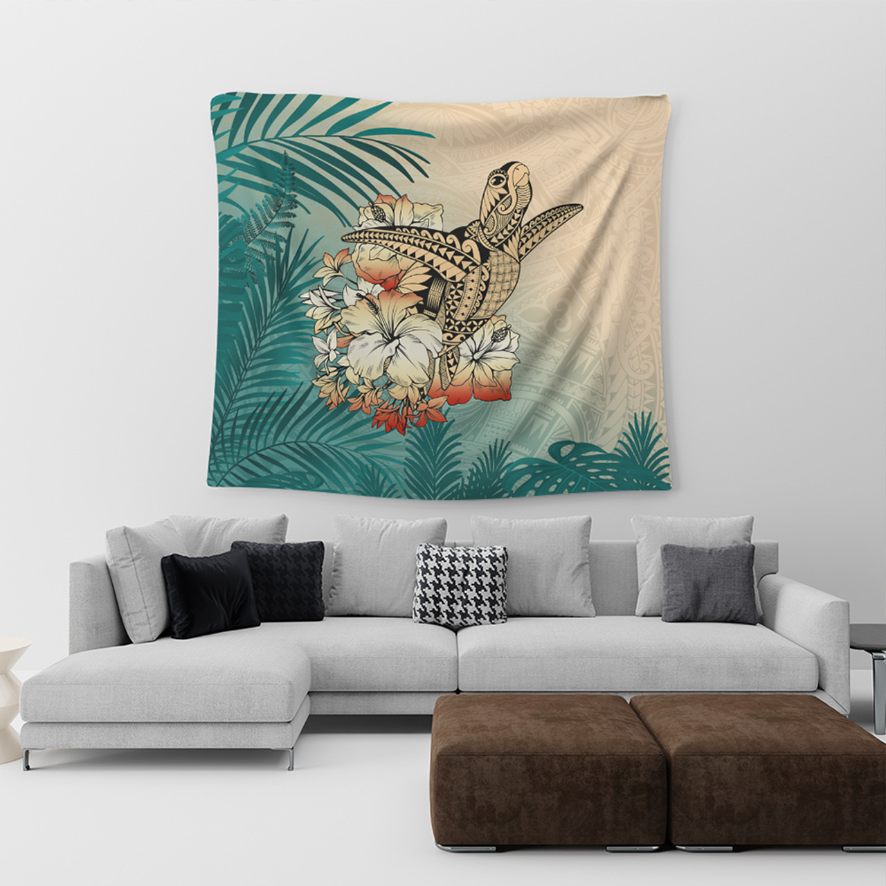 Hawaii Tapestry Tropical Leaves Sea Turtle Tribal