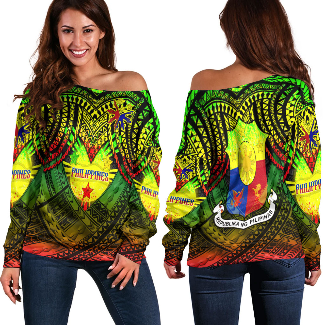 Philippines Women Off Shoulder Sweater - Custom Hope Begins In Your Home Reggae Style