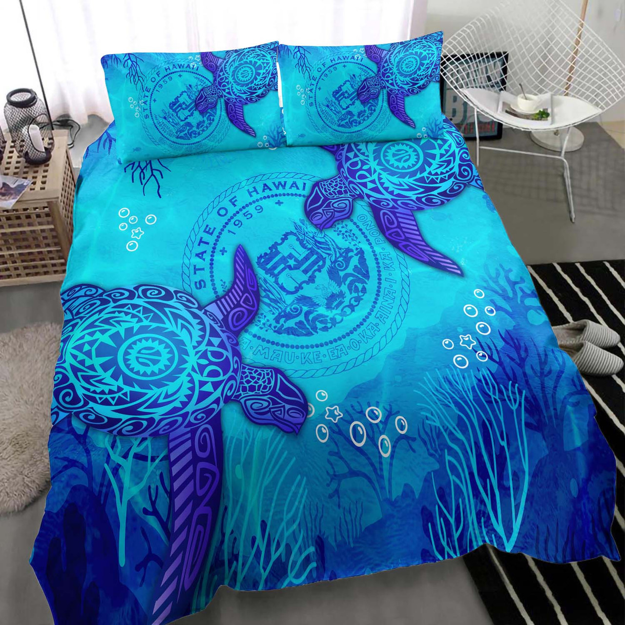 Hawaii Polynesian Bedding Set - Hawaii Turtle Ocean