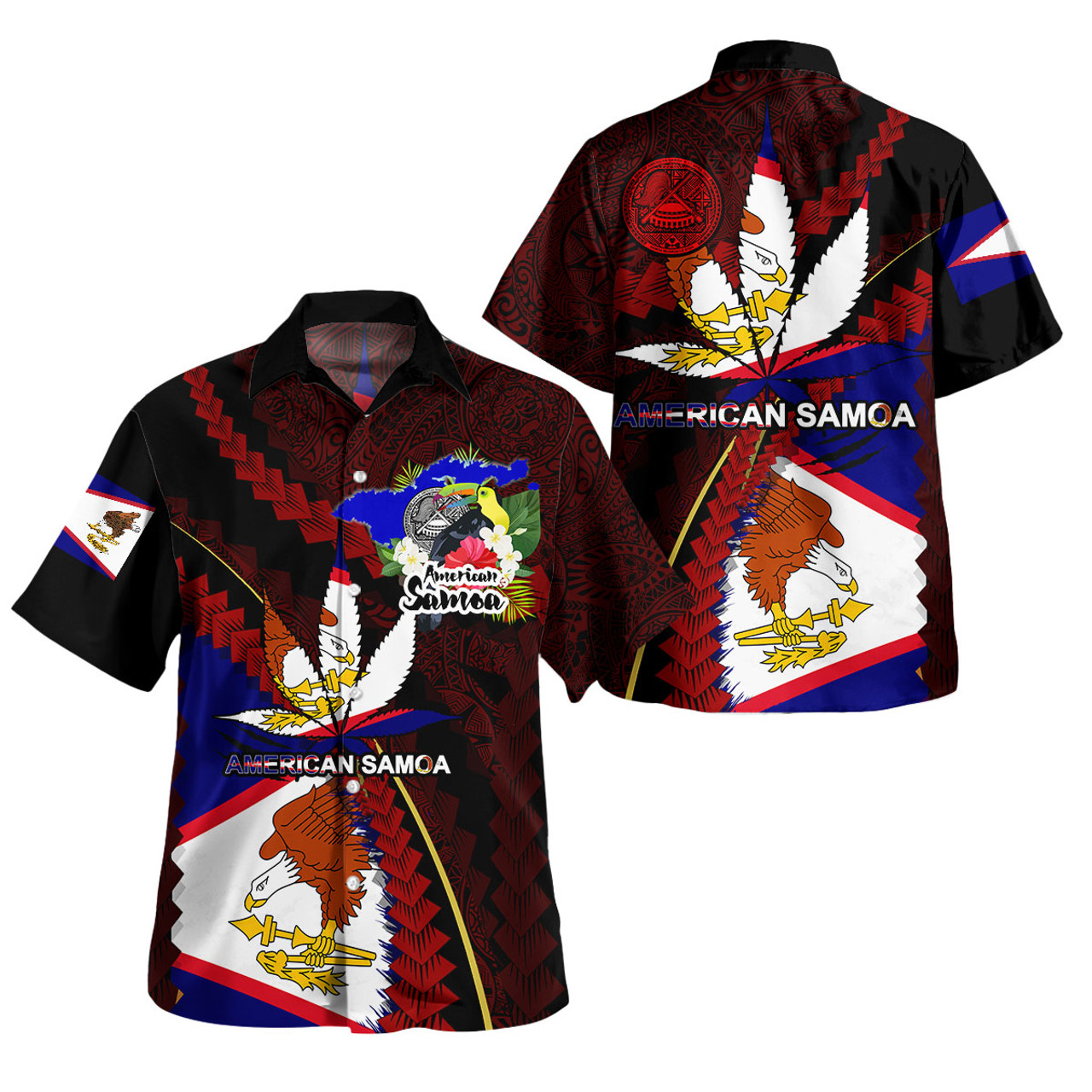 American Samoa Combo Dress And Shirt - American Samoa State Flag And Marijuana Leaf Polynesian Style