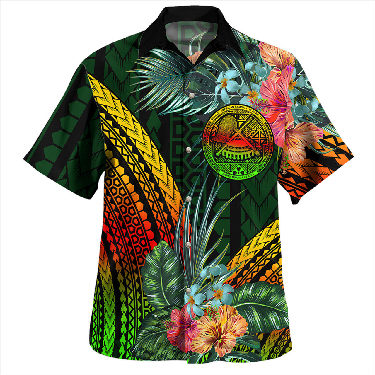 American Samoa Hawaiian Shirt Polynesian Tropical Style Flower