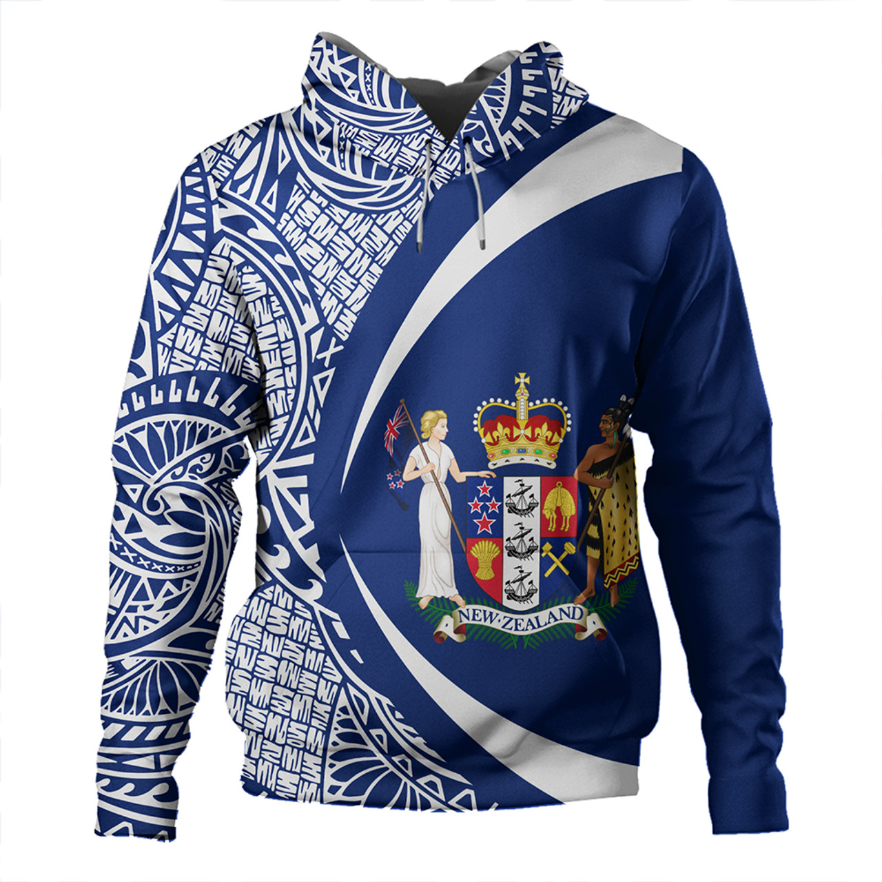 New Zealand Hoodie Coat Of Arm Lauhala White Circle