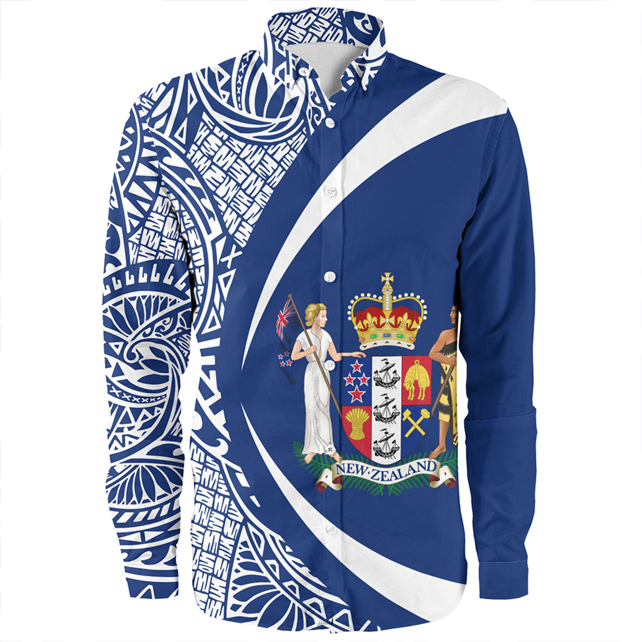 New Zealand Long Sleeve Shirt Coat Of Arm Lauhala White Circle