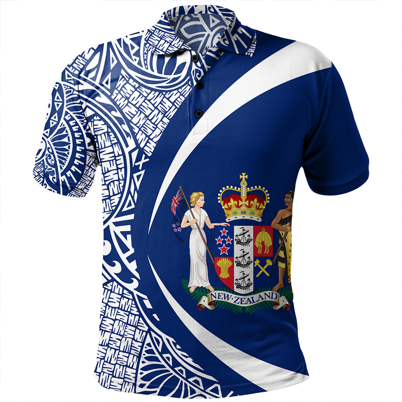 New Zealand Polo Shirt Coat Of Arm Lauhala White Circle