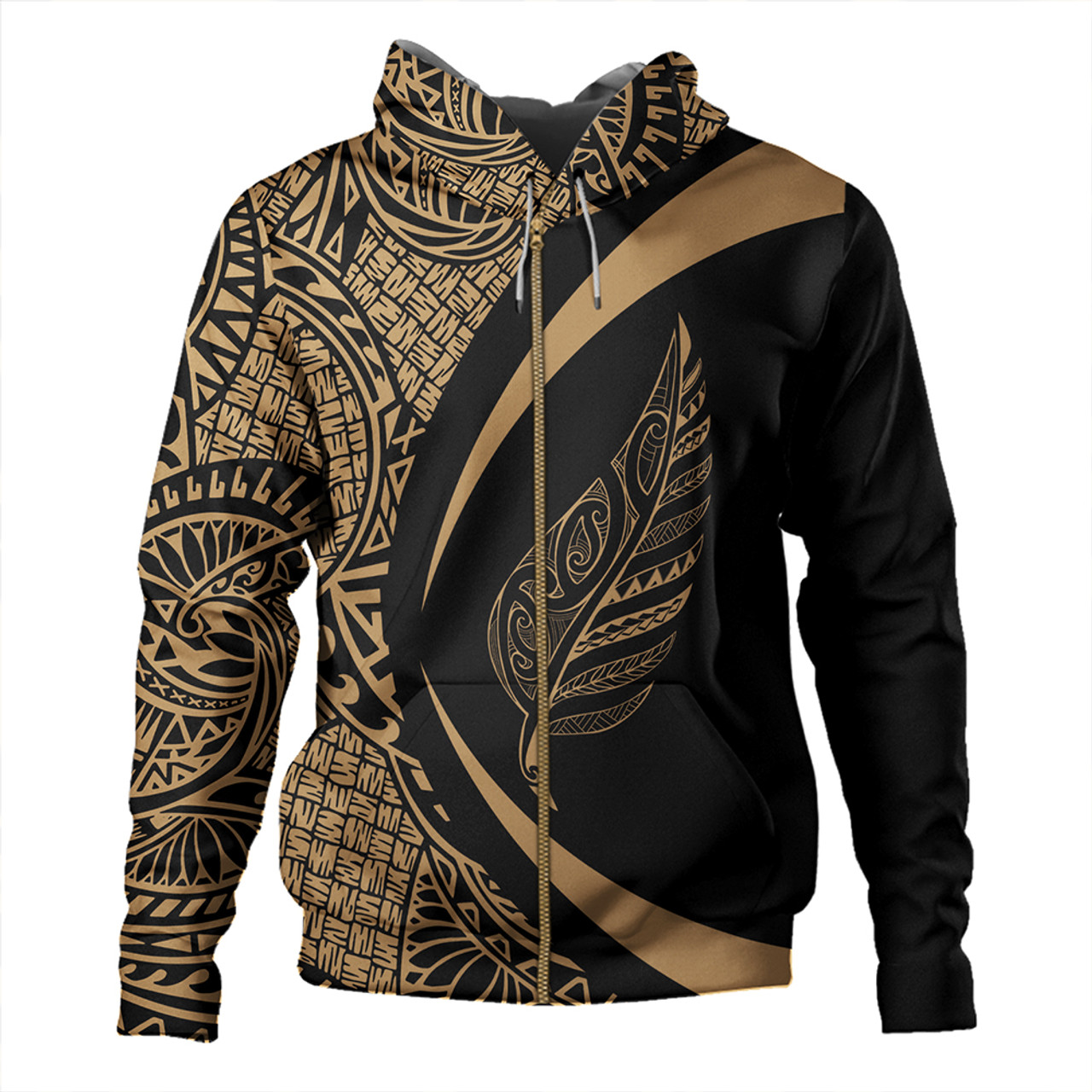 New Zealand Hoodie Silver Fern Lauhala Gold Circle