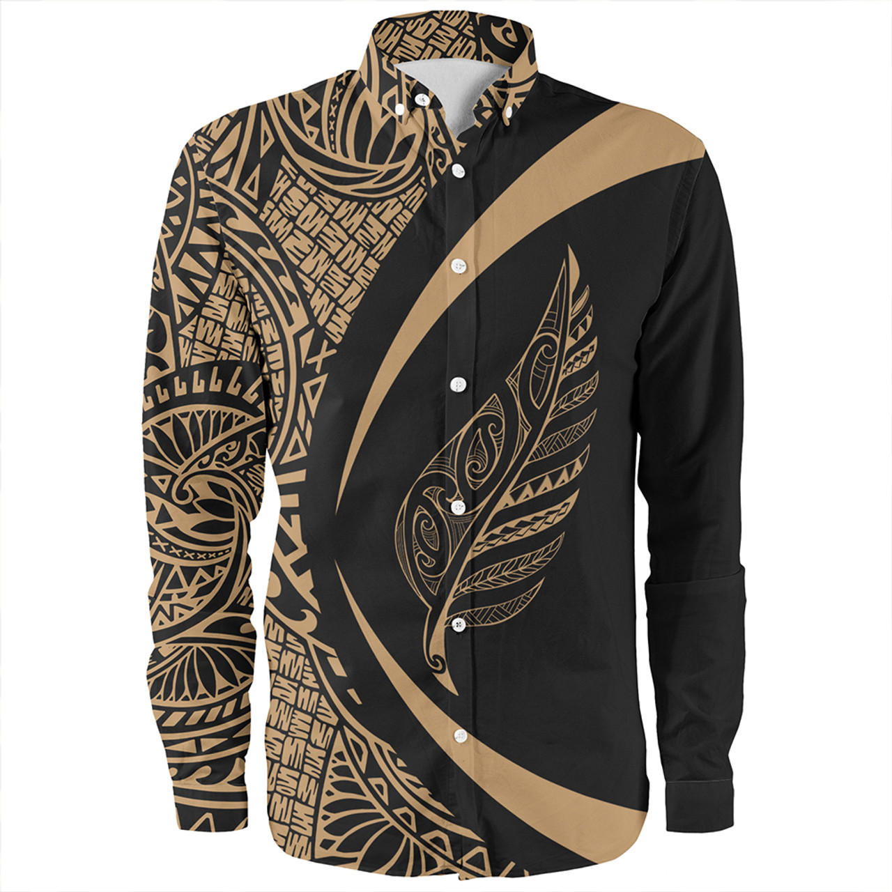 New Zealand Long Sleeve Shirt Silver Fern Lauhala Gold Circle