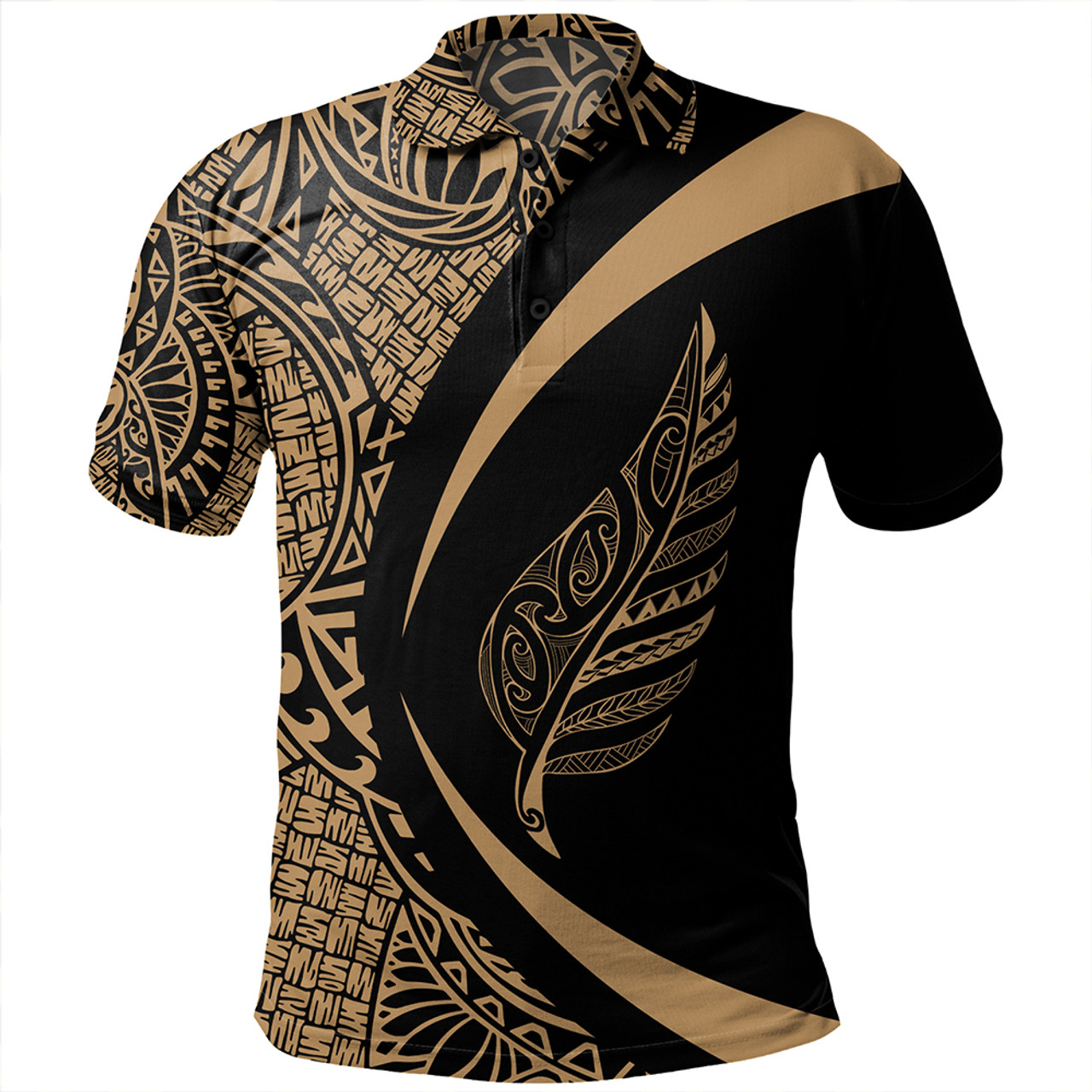 New Zealand Polo Shirt Silver Fern Lauhala Gold Circle