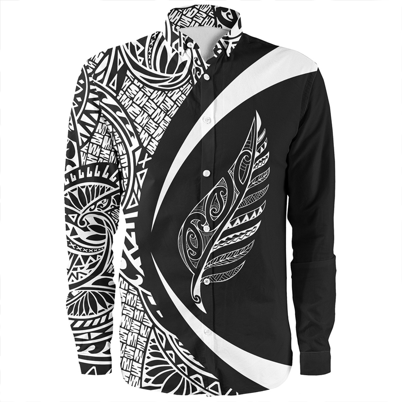 New Zealand Long Sleeve Shirt Silver Fern Lauhala White Circle