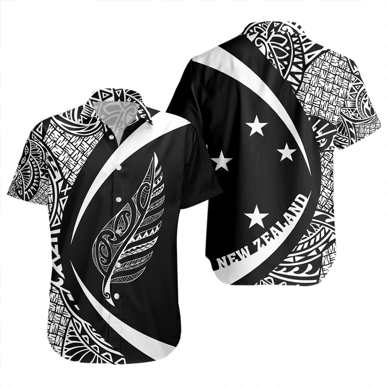 New Zealand Short Sleeve Shirt Silver Fern Lauhala White Circle