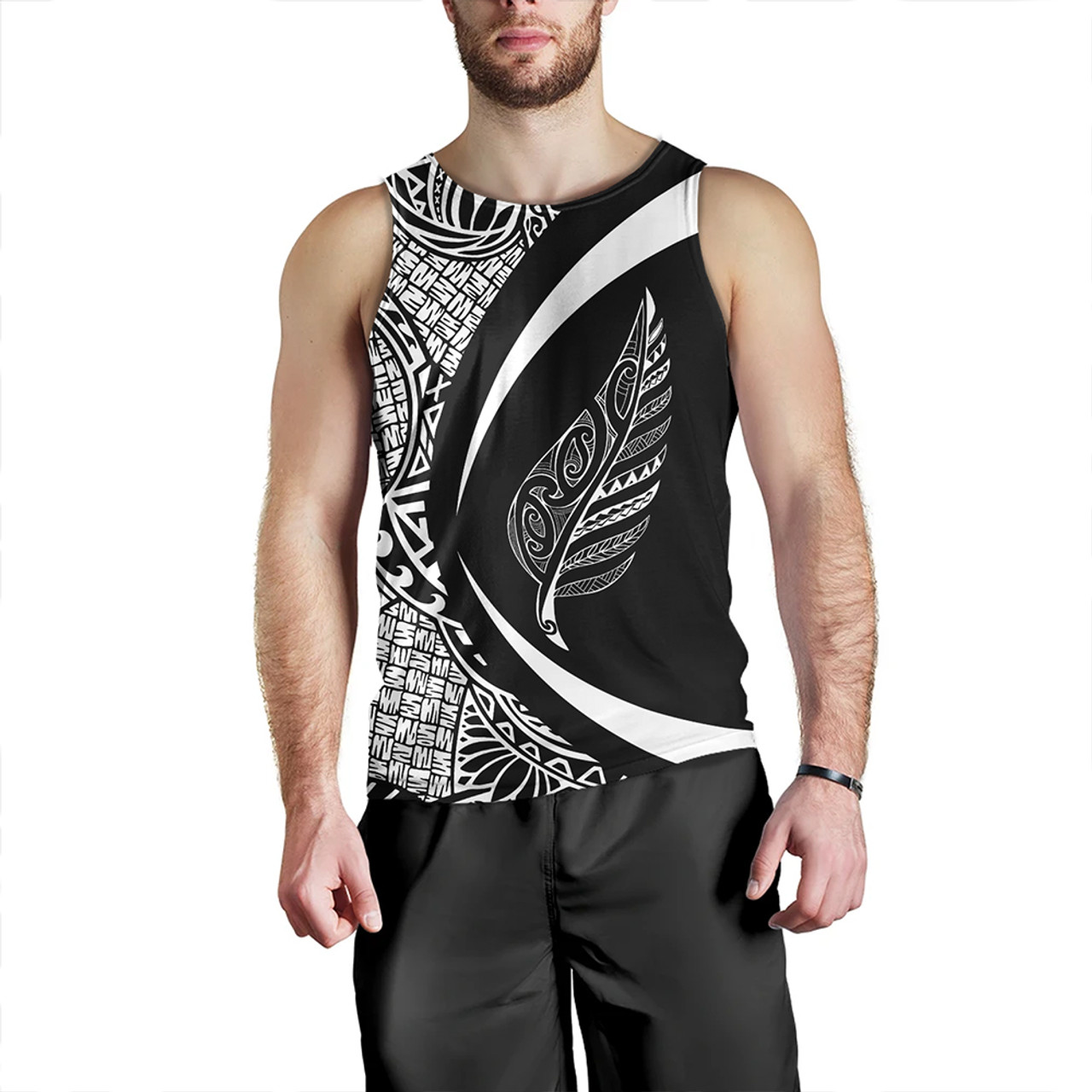 New Zealand Tank Top Silver Fern Lauhala White Circle