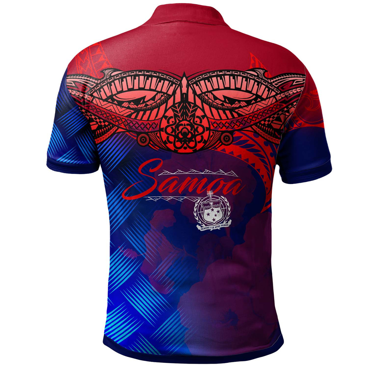 Samoa Polynesian Polo Shirt - Samoa Coat Of Arms with Lauhala Tribal Pattern