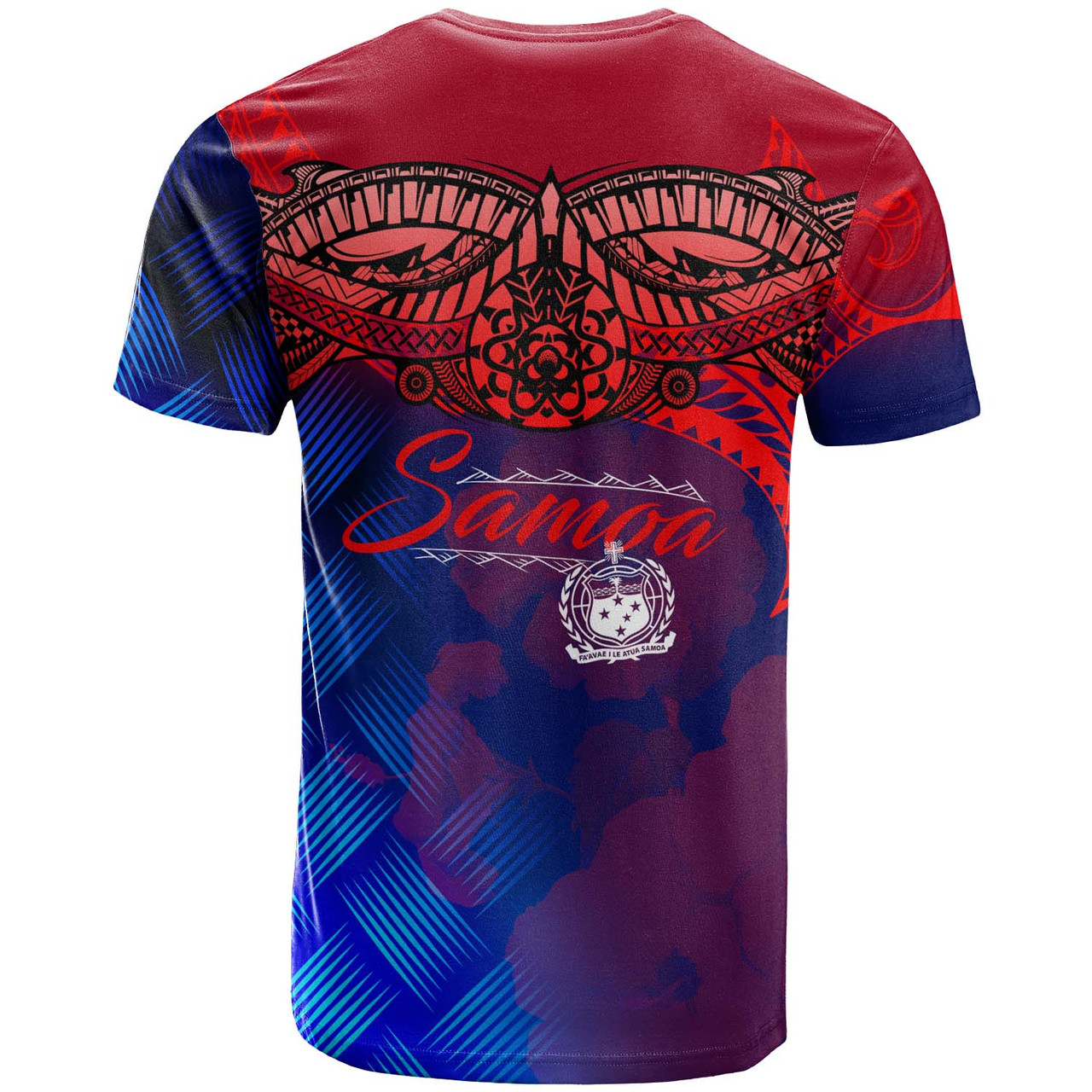 Samoa Polynesian T-Shirt - Samoa Coat Of Arms with Lauhala Tribal Pattern