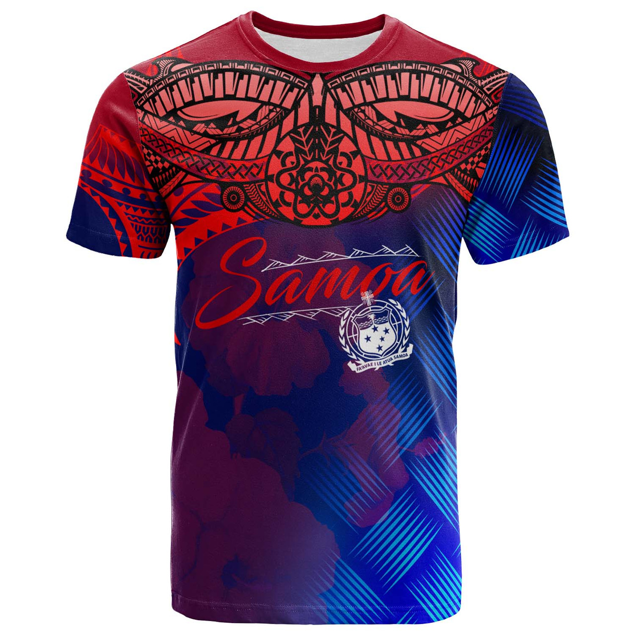 Samoa Polynesian T-Shirt - Samoa Coat Of Arms with Lauhala Tribal Pattern