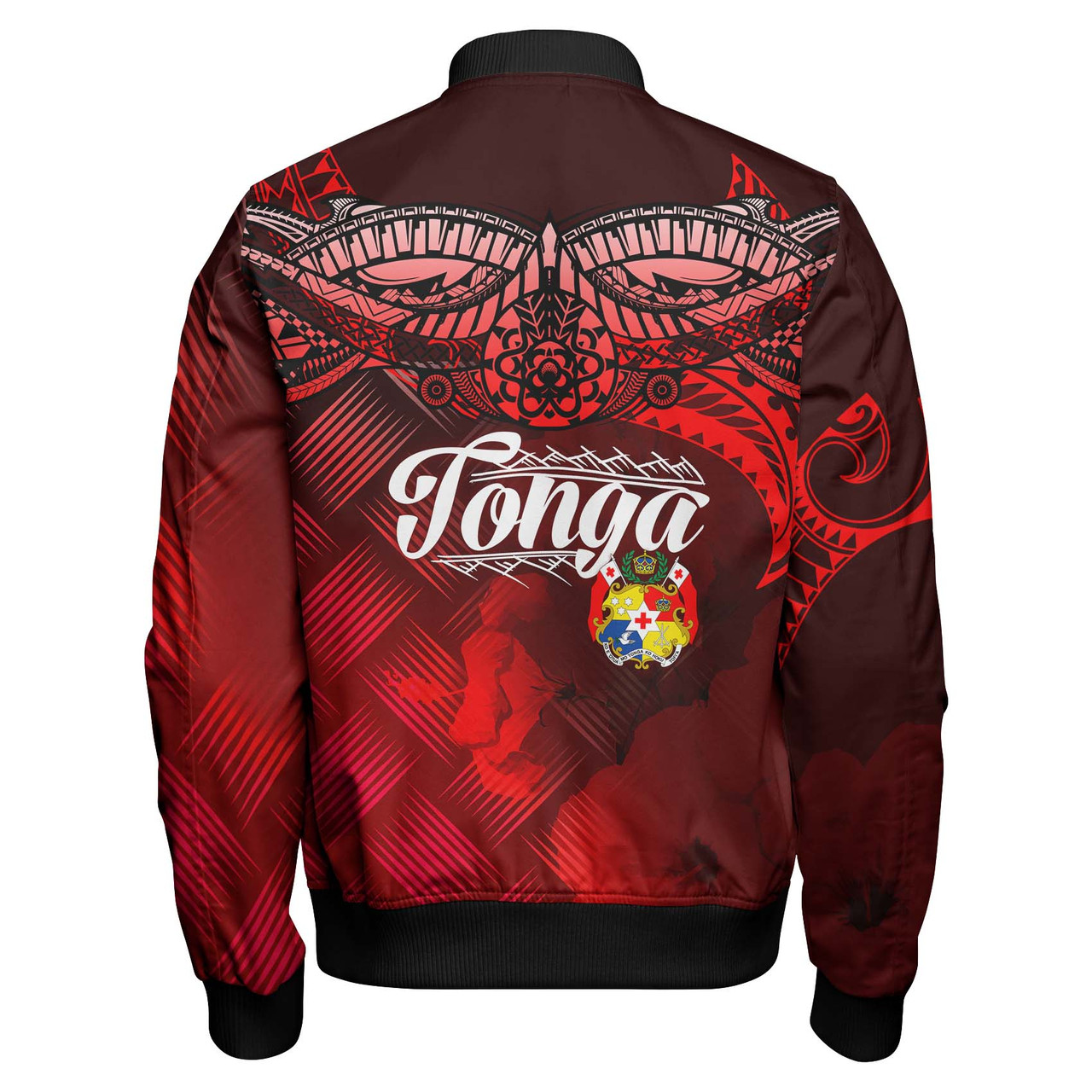 Tonga Polynesian Bomber Jacket - Tonga Coat Of Arms with Lauhala Tribal Pattern