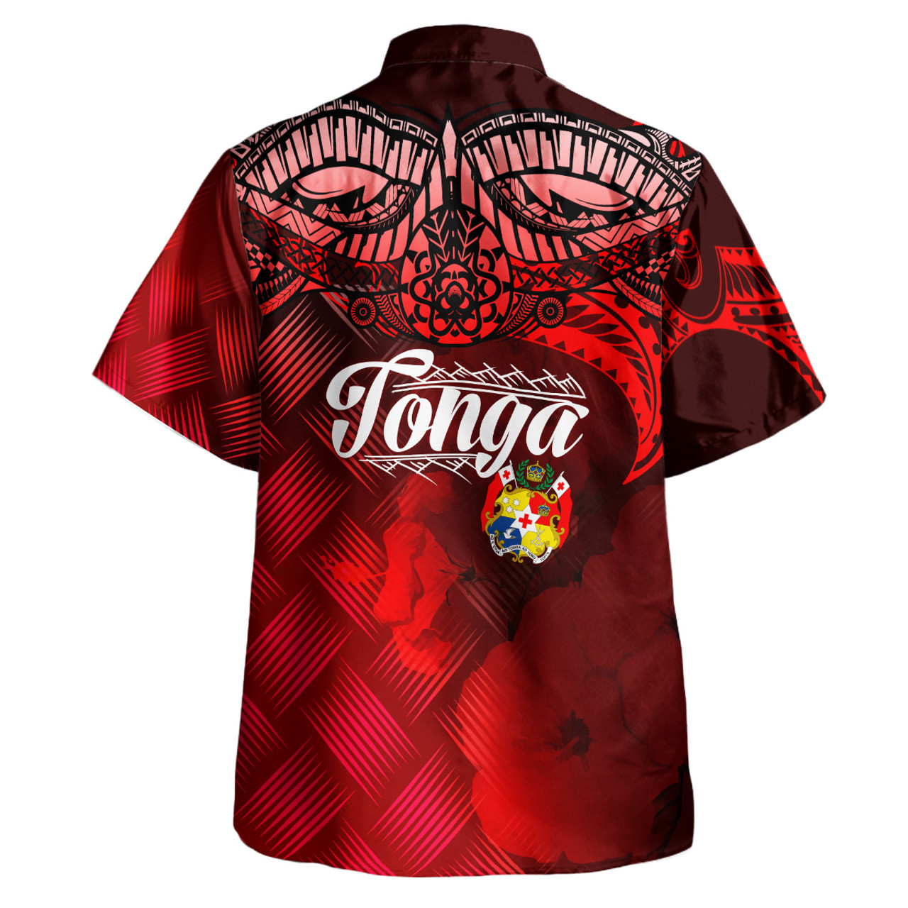 Tonga Polynesian Hawaiian Shirt - Tonga Coat Of Arms with Lauhala Tribal Pattern