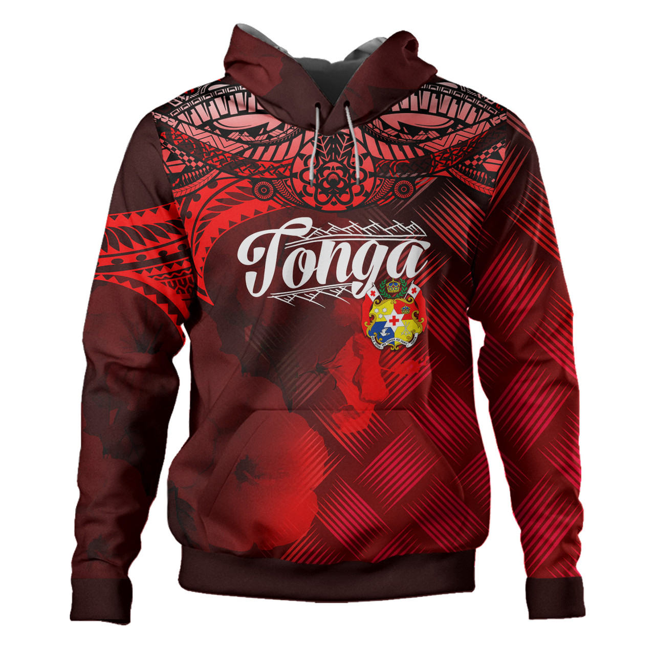 Tonga Polynesian Hoodie - Tonga Coat Of Arms with Lauhala Tribal Pattern