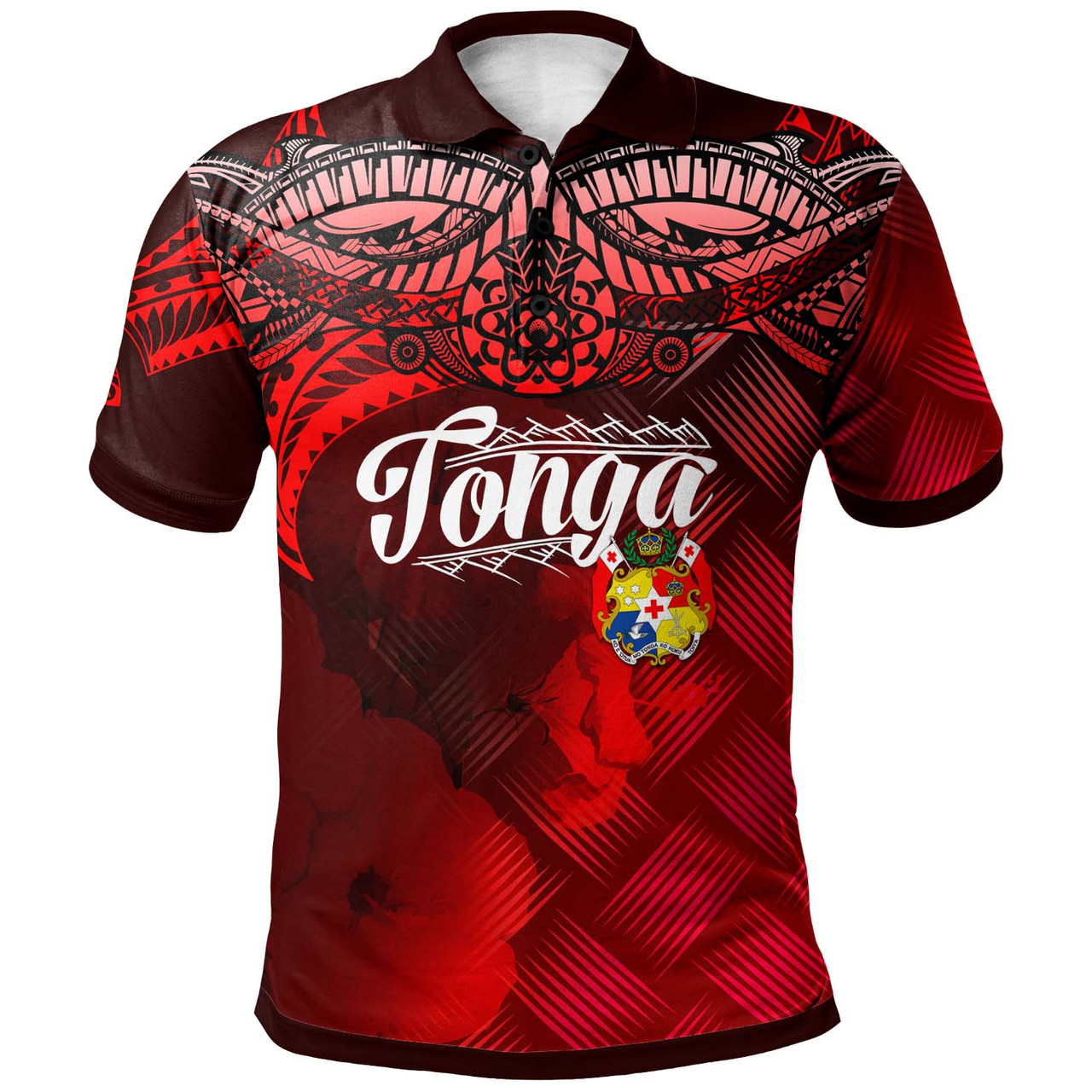 Tonga Polynesian Polo Shirt - Tonga Coat Of Arms with Lauhala Tribal Pattern