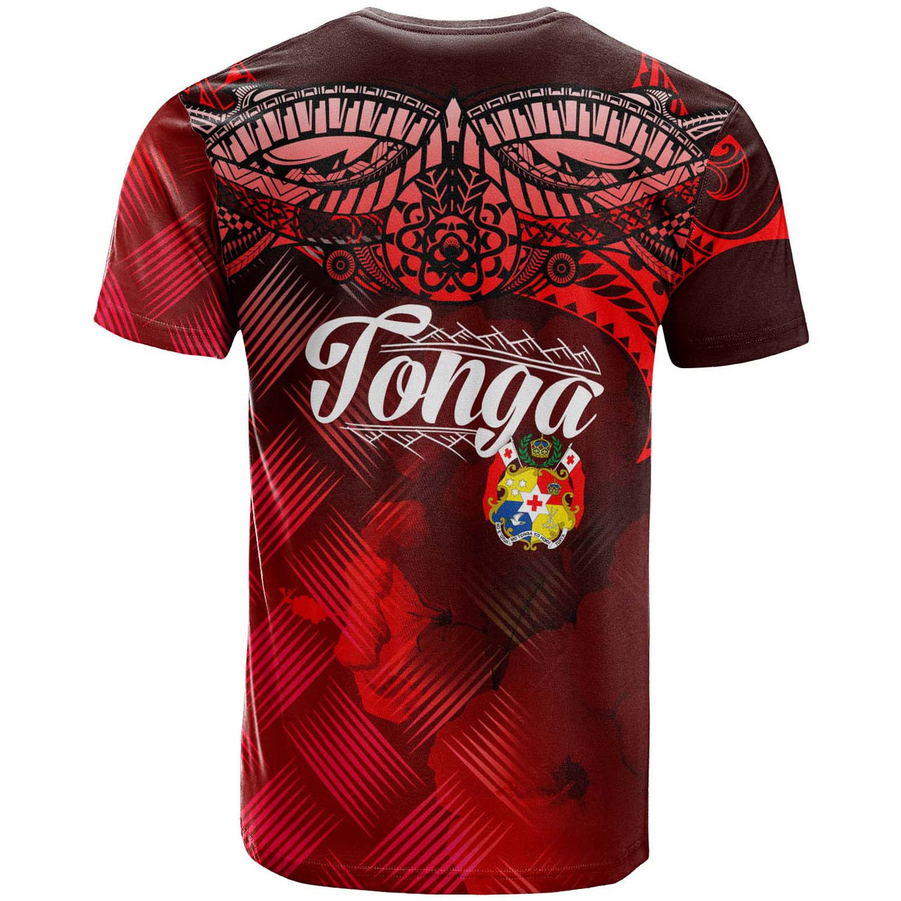 Tonga Polynesian T-Shirt - Tonga Coat Of Arms with Lauhala Tribal Pattern