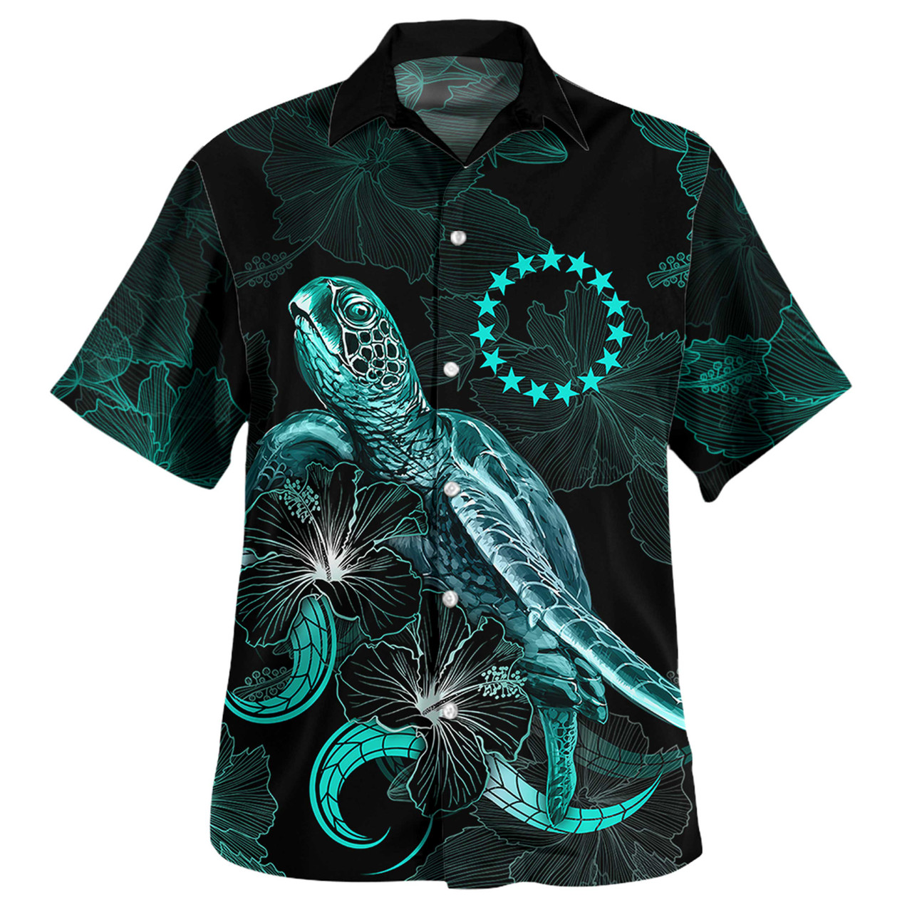 Cook Islands Combo Dress And Shirt - Cook Islands Coat Of Arms Turtle Blooming Hibiscus Turquoise