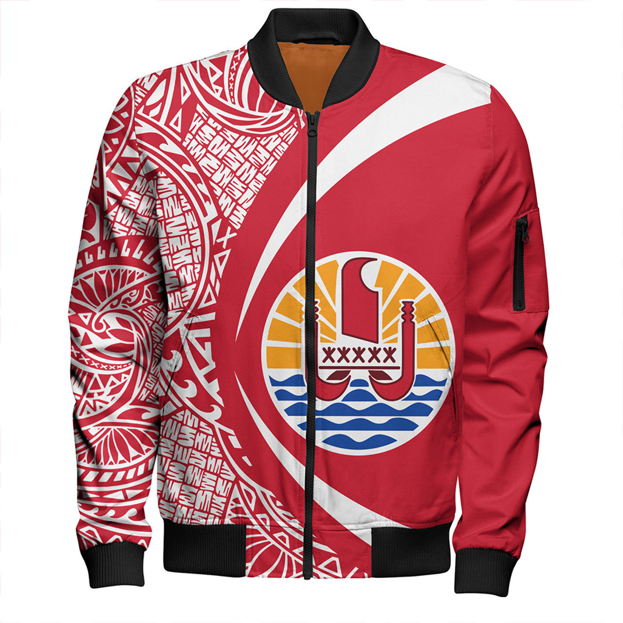 French Polynesia Bomber Jacket Coat Of Arm Lauhala Circle