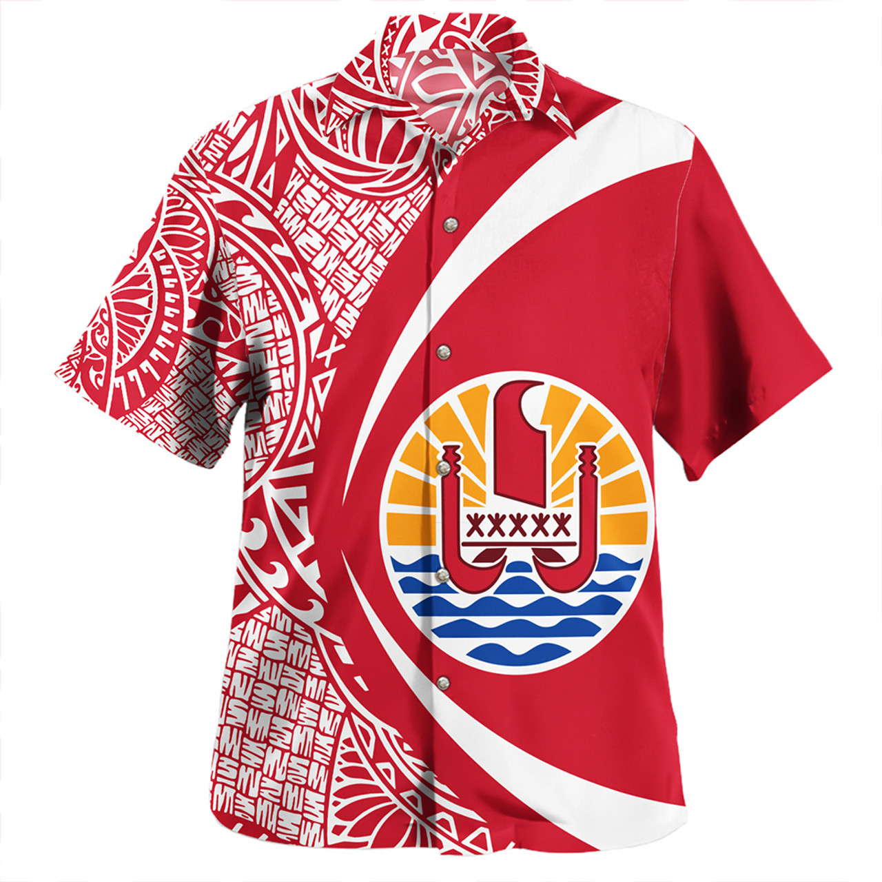 French Polynesia Hawaiian Shirt Coat Of Arm Lauhala Circle