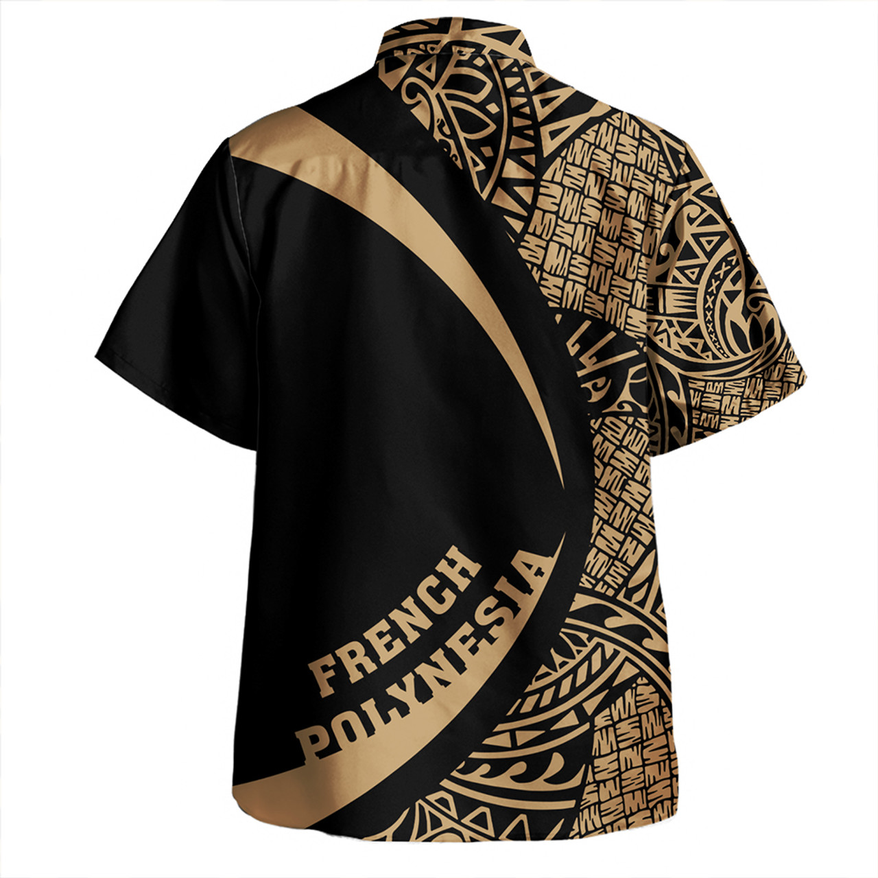 French Polynesia Hawaiian Shirt Coat Of Arm Lauhala Gold Circle