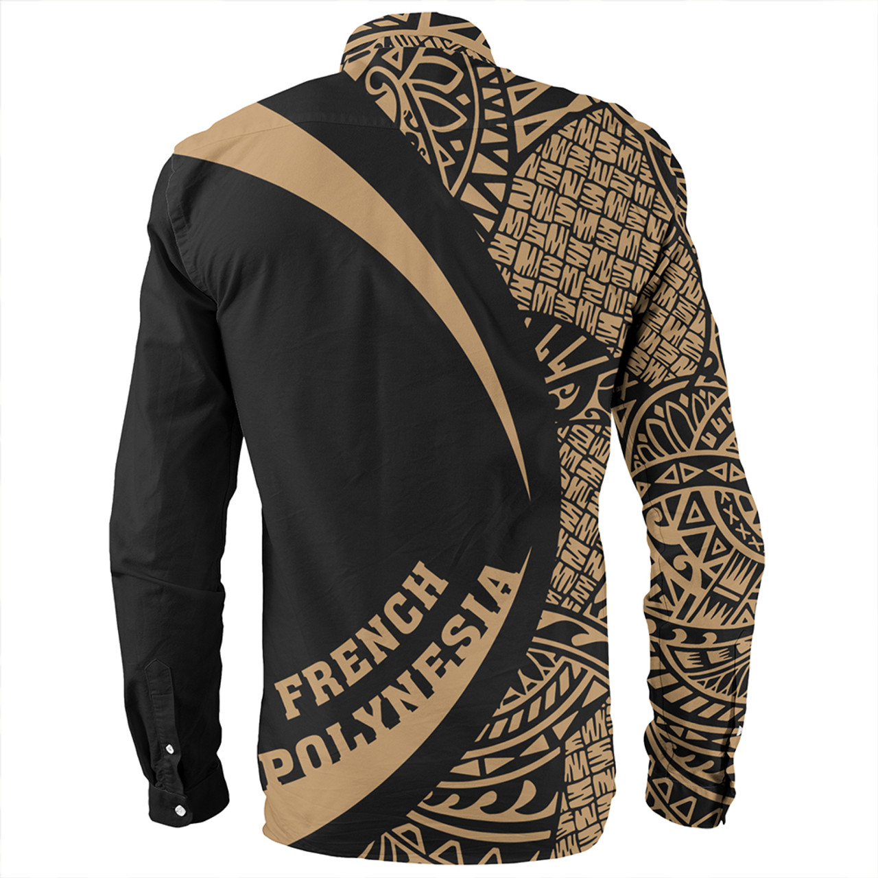 French Polynesia Long Sleeve Shirt Coat Of Arm Lauhala Gold Circle