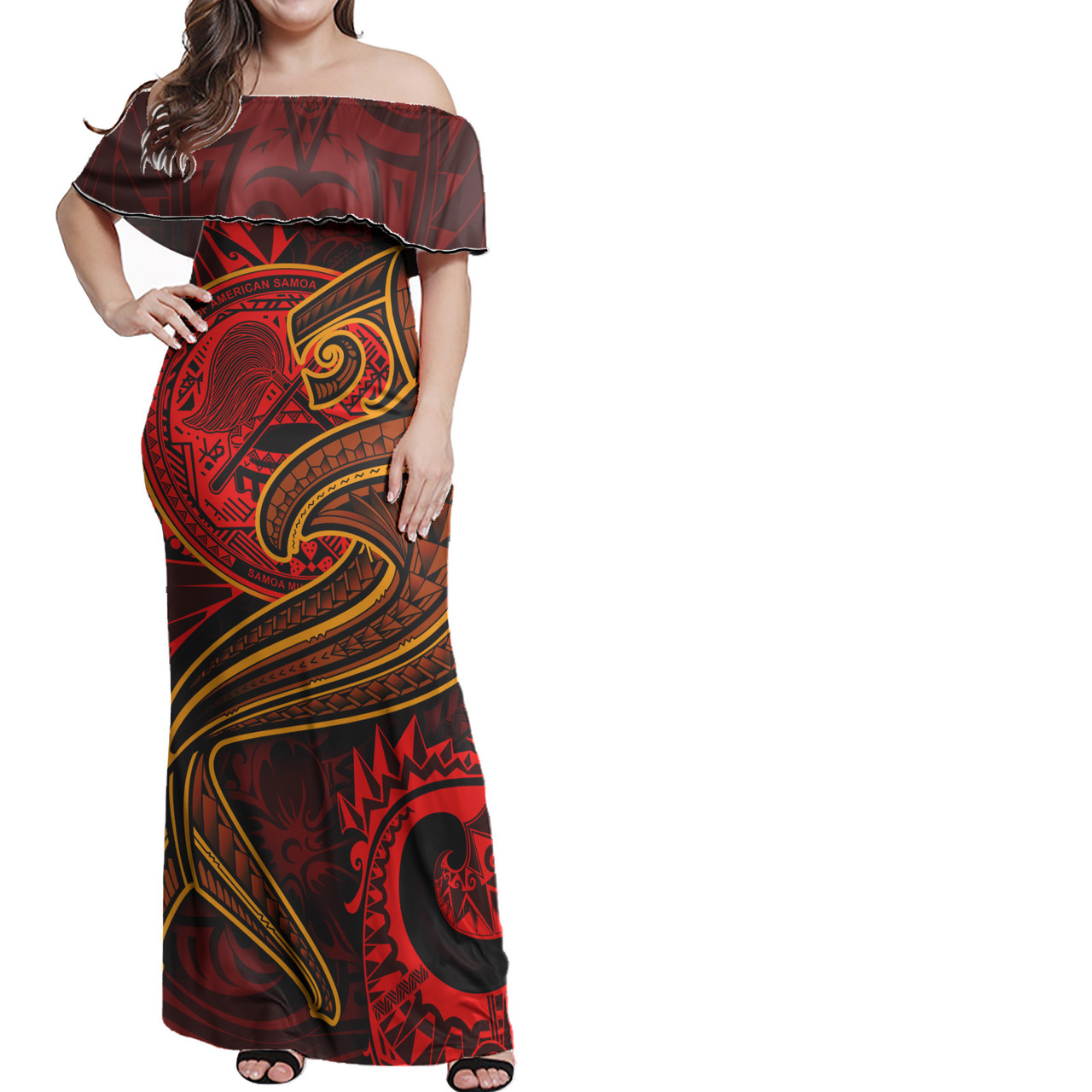 American Samoa Combo Dress And Hawaiian Shirt - Polynesian Red Shark