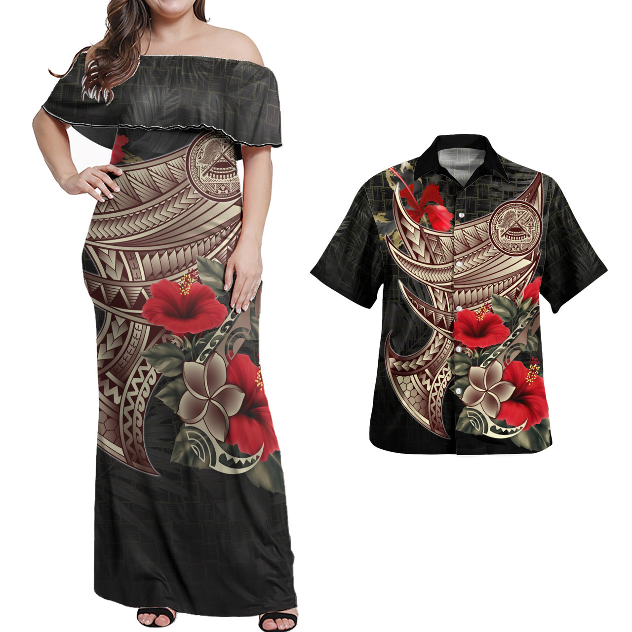 American Samoa Combo Dress And Hawaiian Shirt - Polynesian Vintage Style