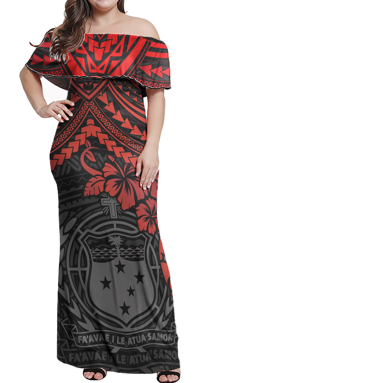 Samoa Combo Dress And Hawaiian Shirt - Polynesian Red Turtle