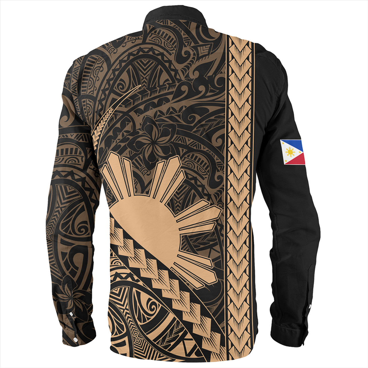 Philippines Long Sleeve Shirt Tribal Polynesian Sun Gold