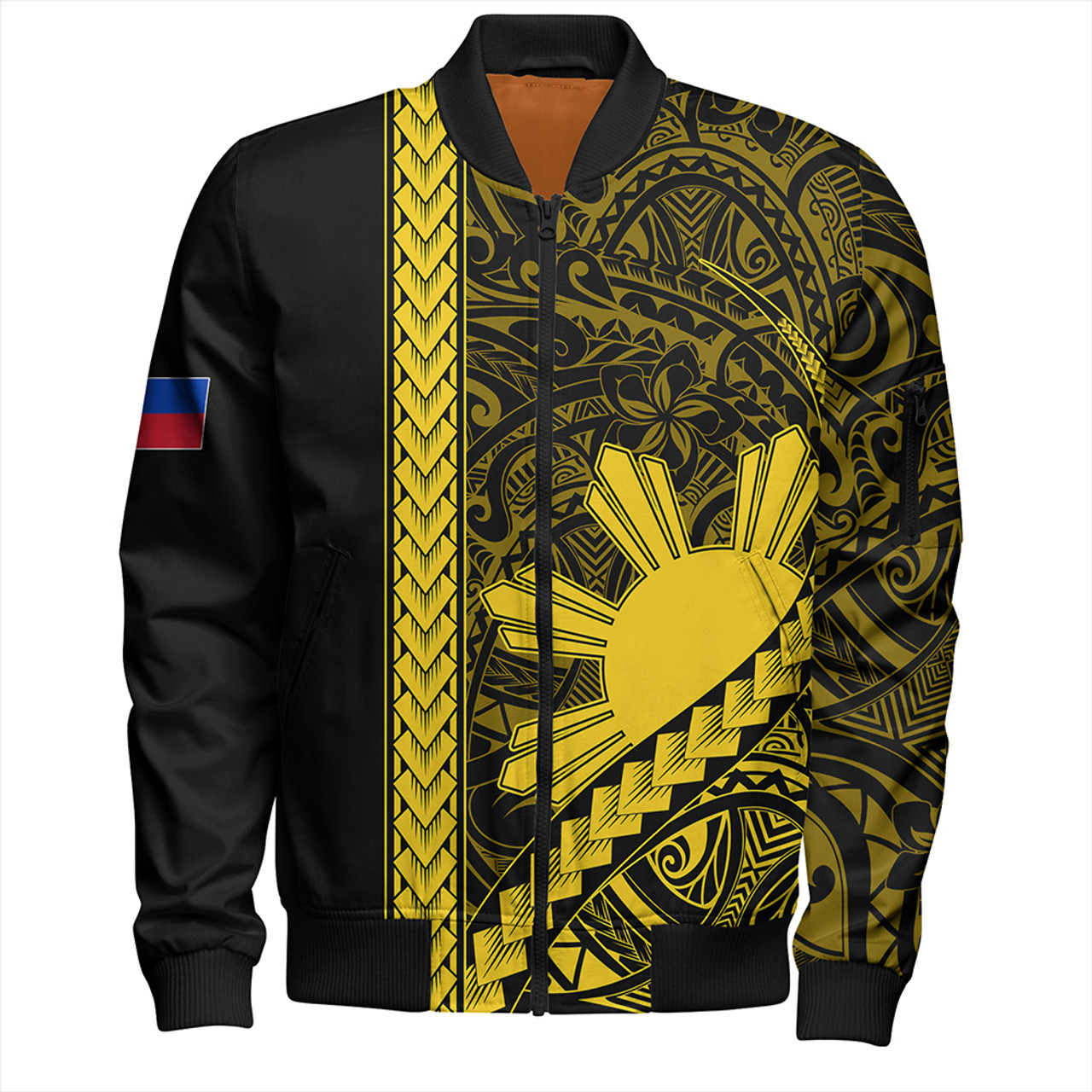 Philippines Bomber Jacket Tribal Polynesian Sun Yellow