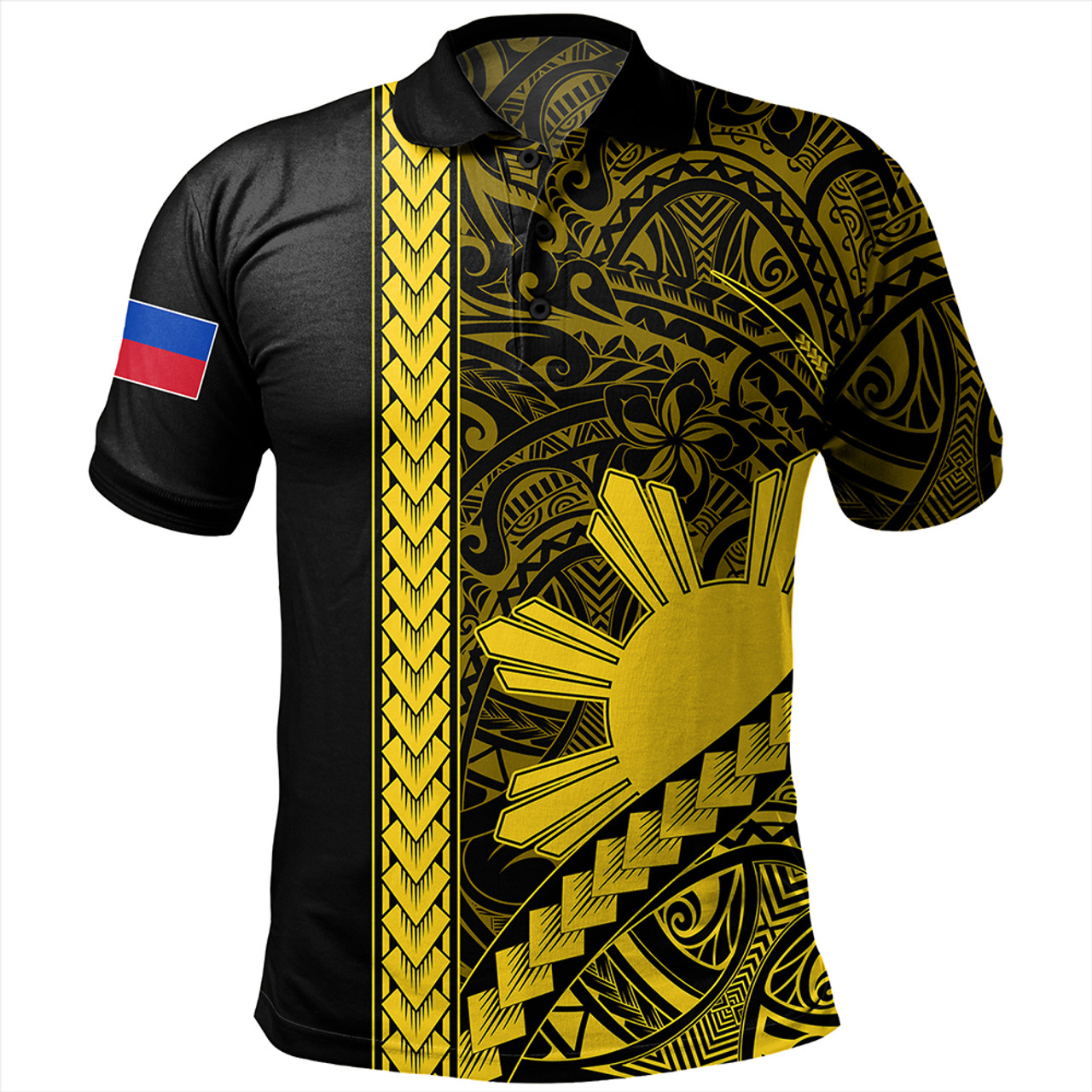 Philippines Polo Shirt Tribal Polynesian Sun Yellow