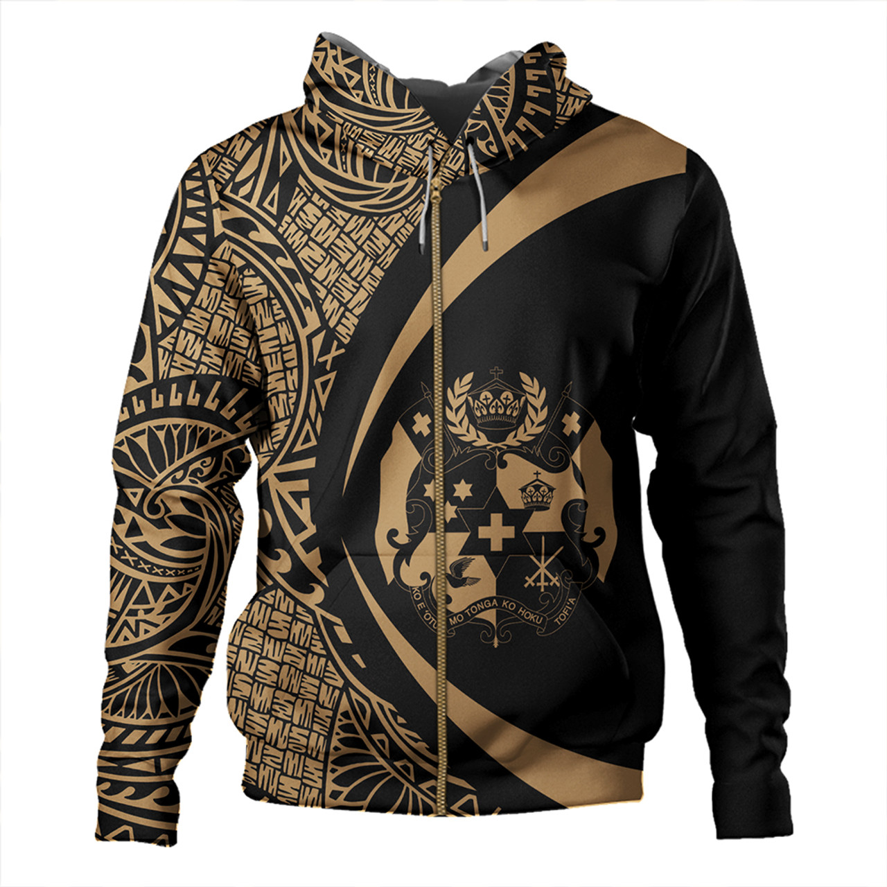 Tonga Hoodie Coat Of Arm Lauhala Gold Ver 2 Circle