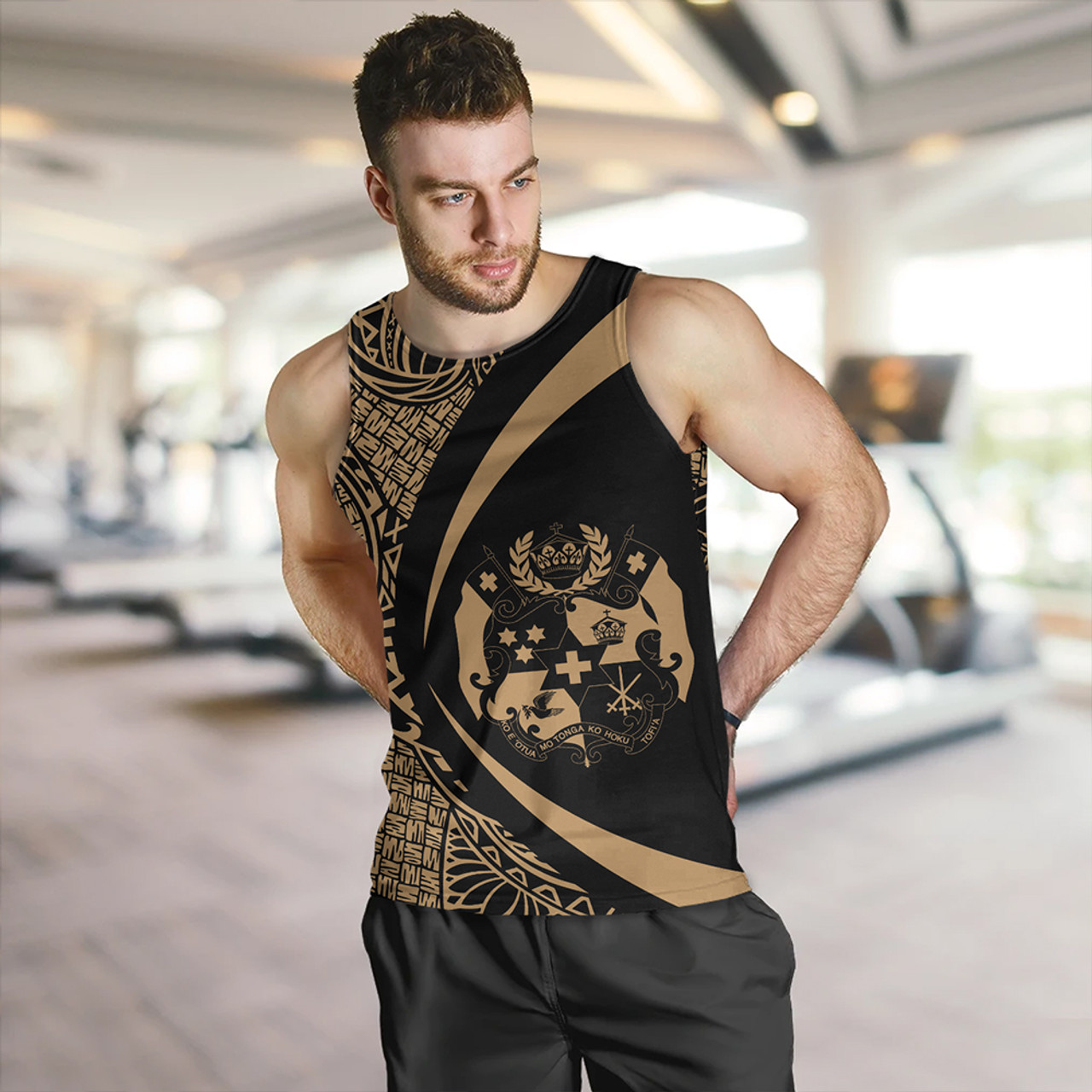 Tonga Tank Top Coat Of Arm Lauhala Gold Ver 2 Circle